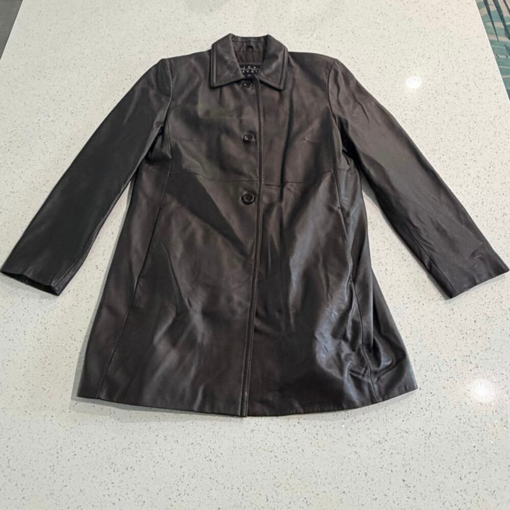 Siena Studio Leather Jacket Women's L Brown Trench Coat Soft Luxury